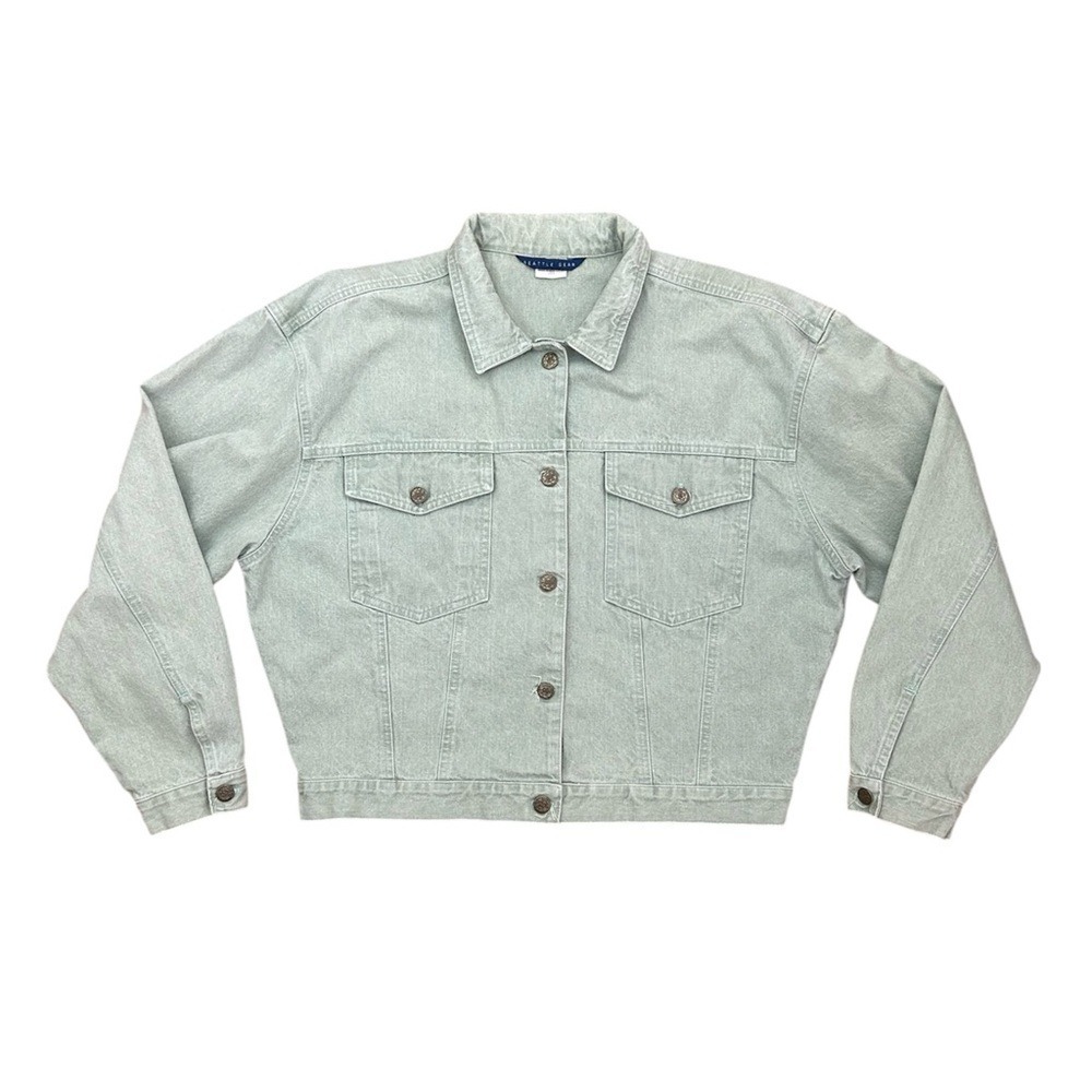 Vintage 1990s‎ Seattle Gear Light Sea Foam Green Denim Jean Jacket